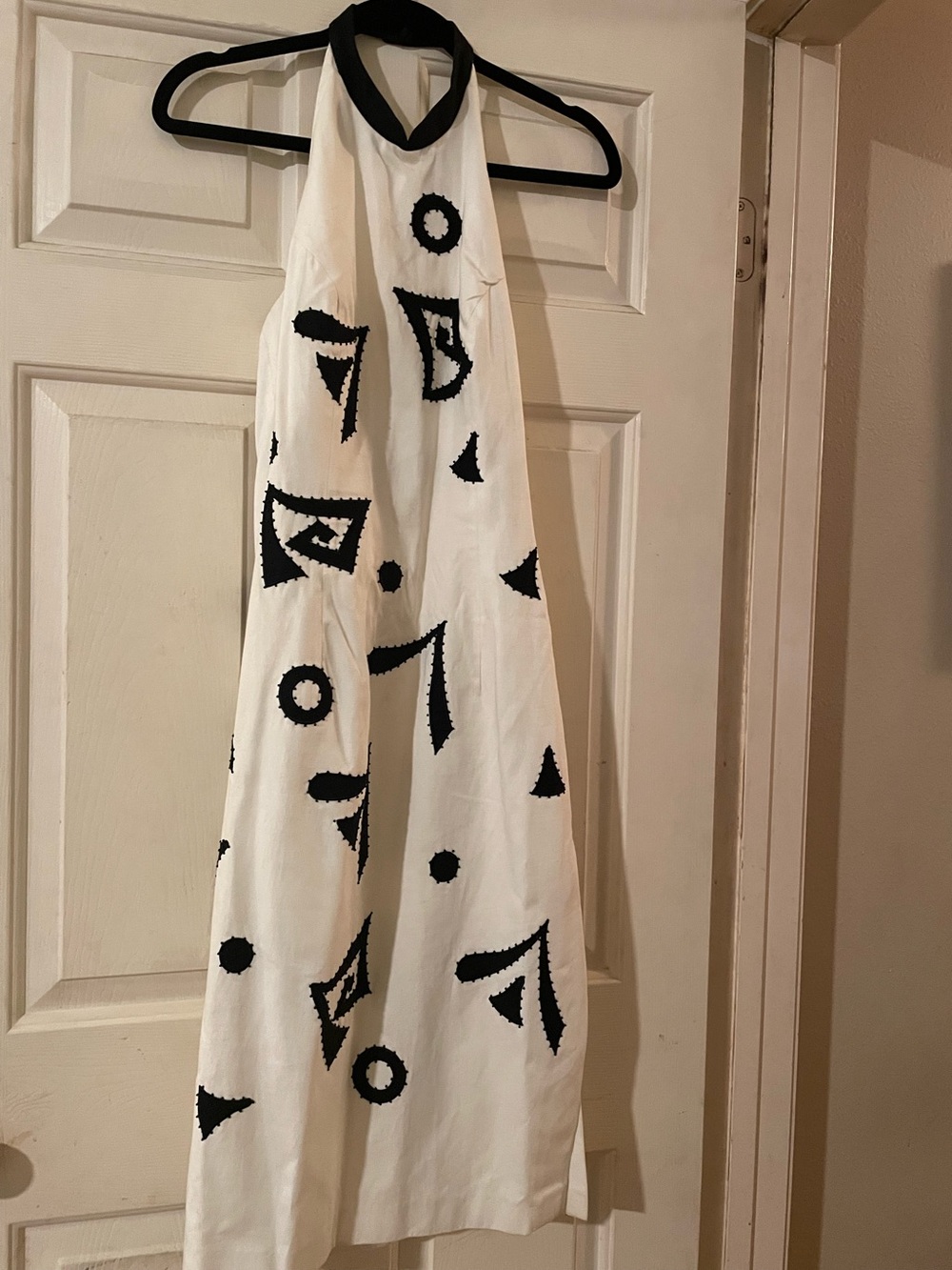 Vintage Magali Collection 100 Cotton Geometric Print Halter Backless Dress 8